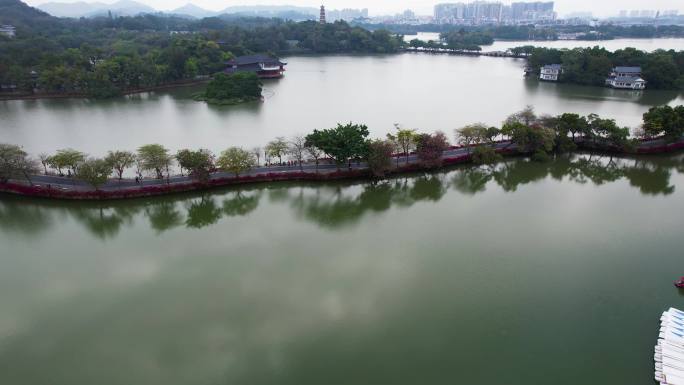 惠州西湖风光苏堤栈桥俯瞰景观水上公路航拍