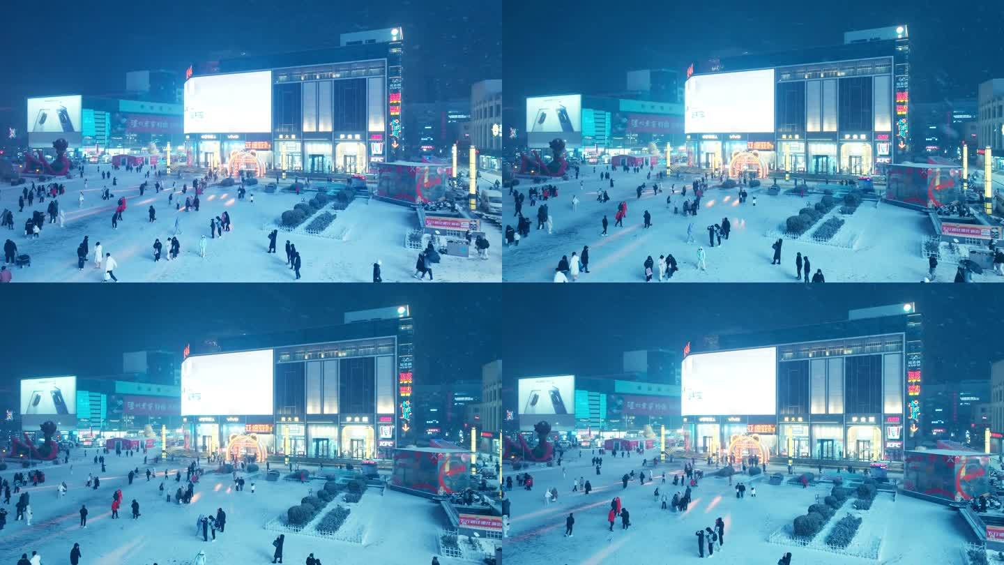 航拍郑州二七广场雪景