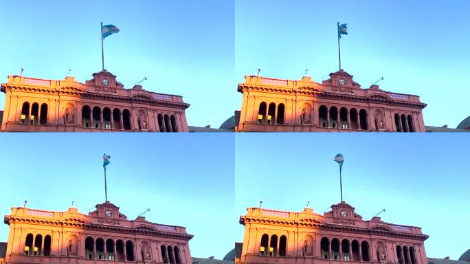 美丽的航拍画面，五月广场，总统之家，在马德罗港。布宜诺斯艾利斯，阿根廷。