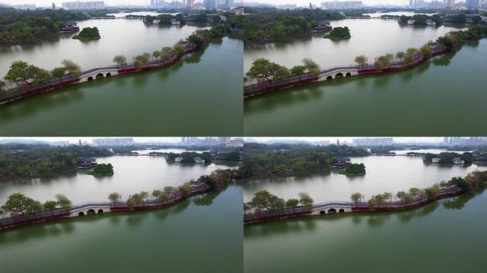 惠州西湖风光苏堤栈桥俯瞰景观水上公路航拍