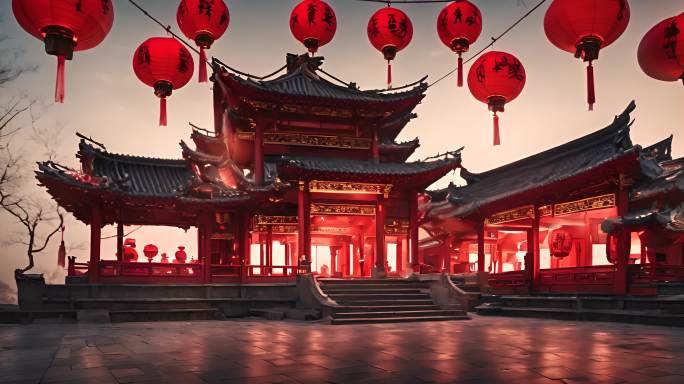 中式建筑汉唐不夜城过年气氛