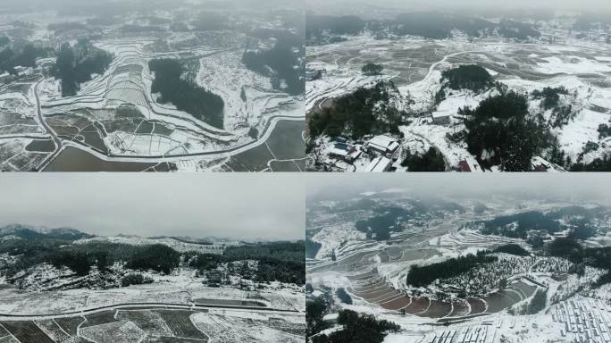 航拍冬天南方雪景