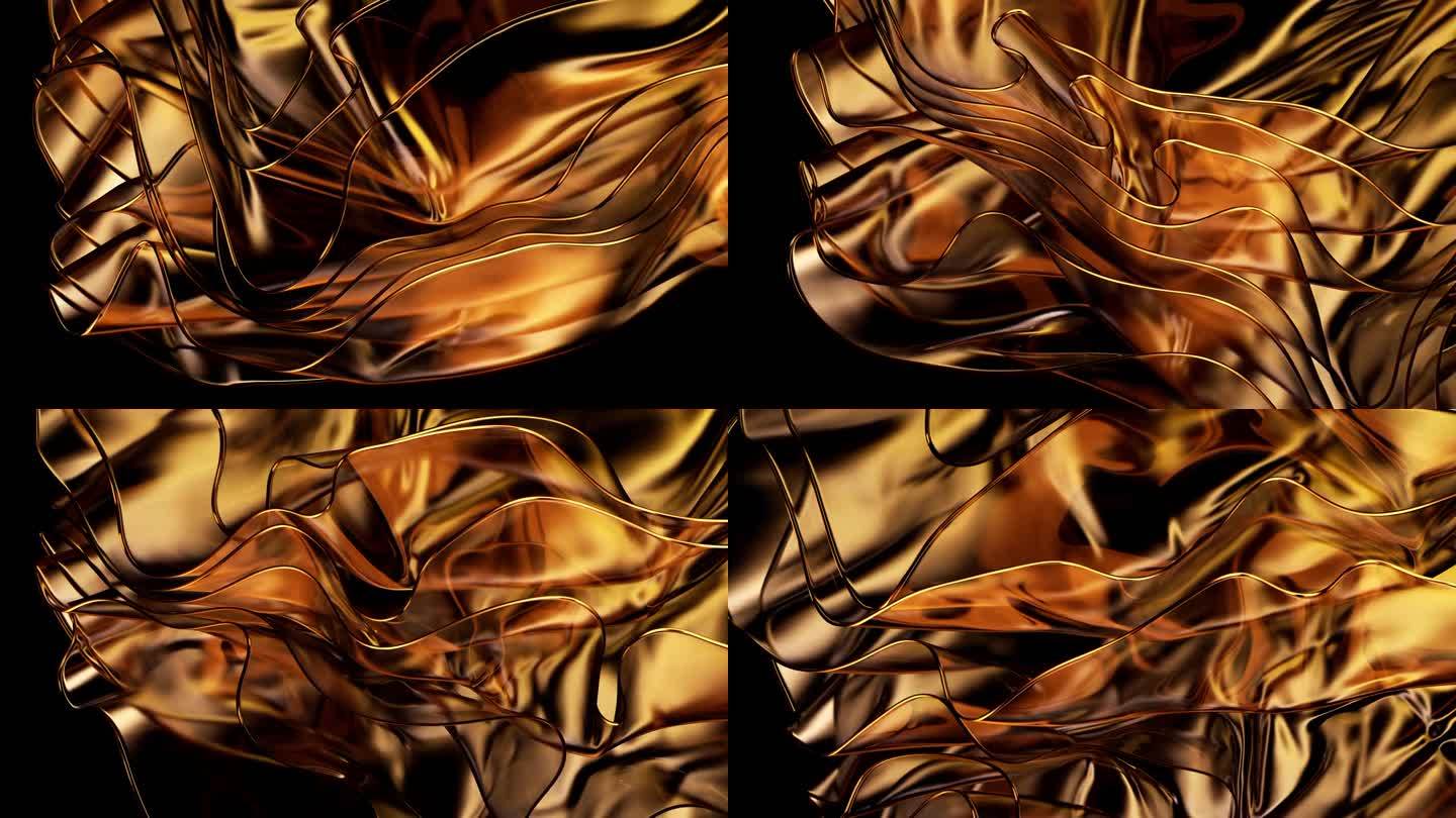 有节奏的玻璃波创造了一个金色的抽象背景。