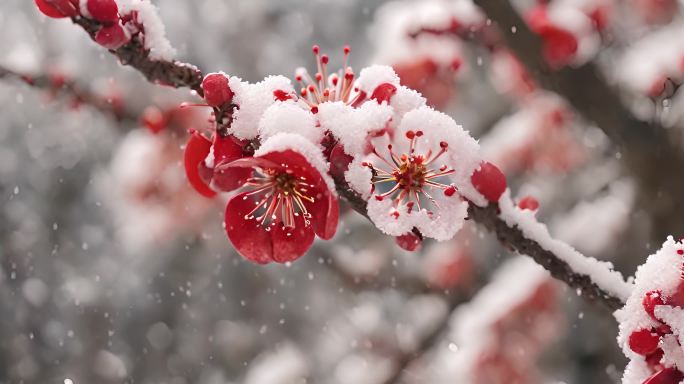 枝头上的积雪腊梅花