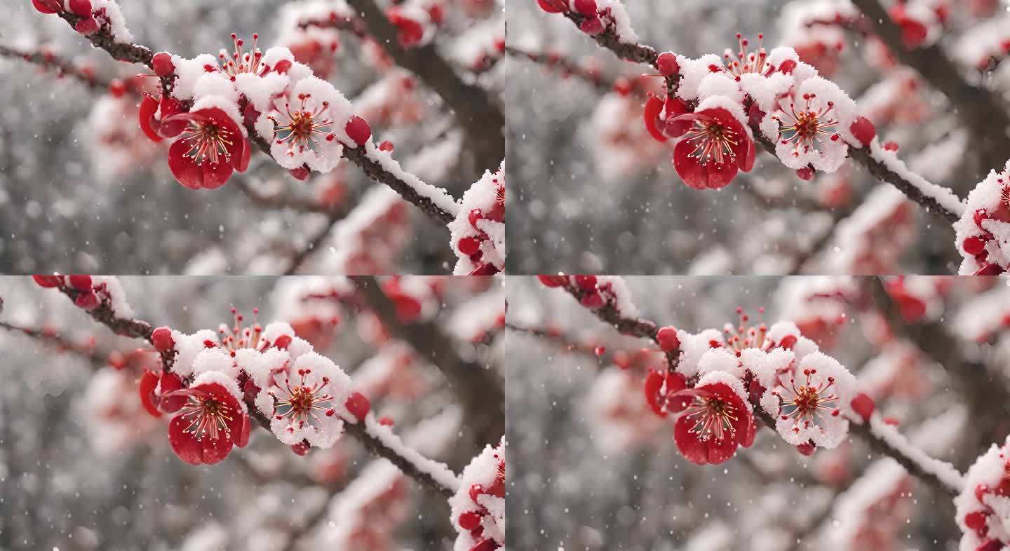 枝头上的积雪腊梅花