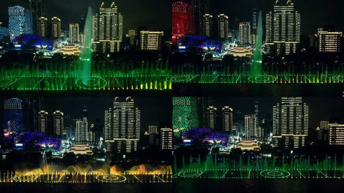 广西柳州柳江音乐喷泉夜景航拍
