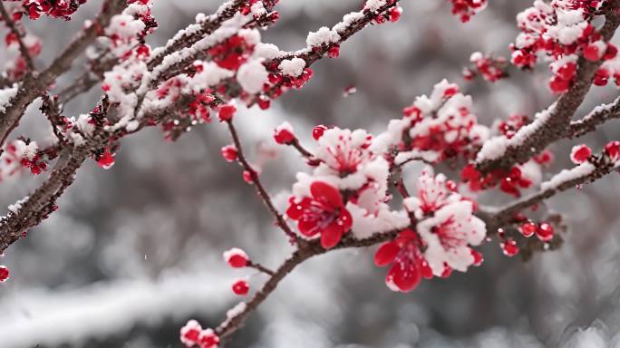 枝头上的积雪腊梅花