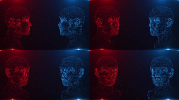 曼三维虚拟人格人脸识别系统概念。人脸识别3D扫描界面。