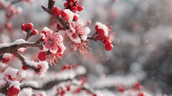 枝头上的积雪腊梅花