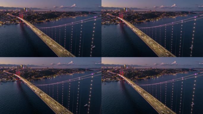 空中海岸暮光与回旋棒效应:7月15日烈士桥背景和海上优雅的超延时奇迹#无人机发现#城市暮光#伊斯坦布