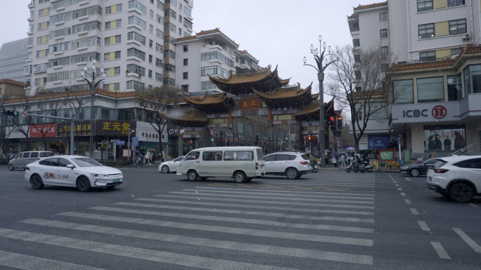 【4K】昆明老街雪景街景视频