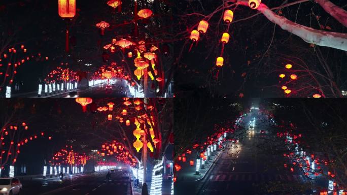 4k新年城市街道红灯笼迎接新春喜庆