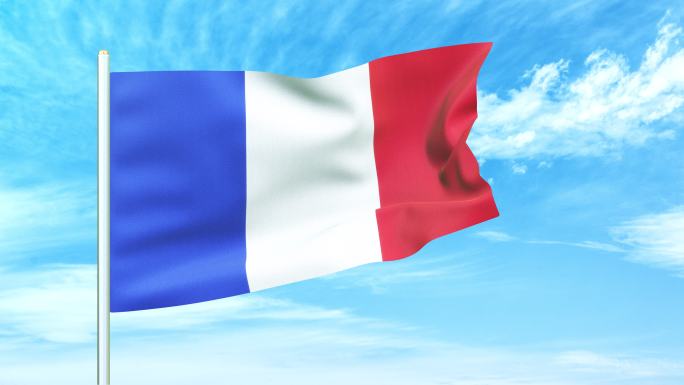 法国国旗空中飘扬