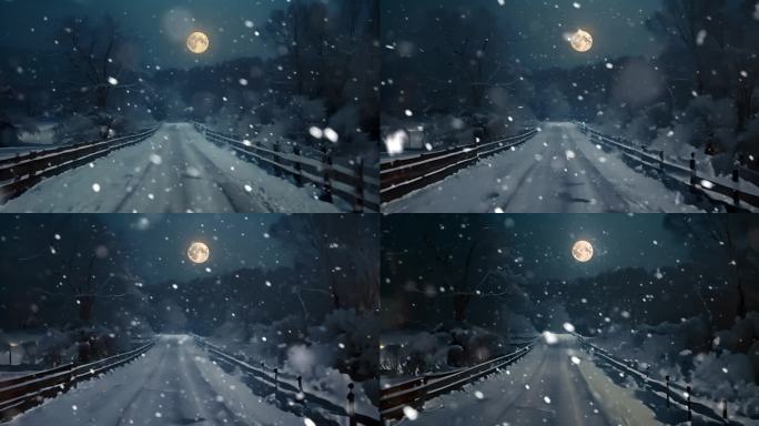 下雪的小路 月色宁静的夜晚 月色