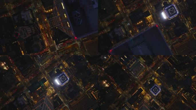 4k鸟瞰曼哈顿耀眼的街灯。
