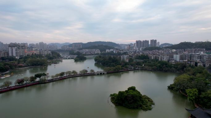 惠州城市建筑西湖冬季风光山水风景航拍