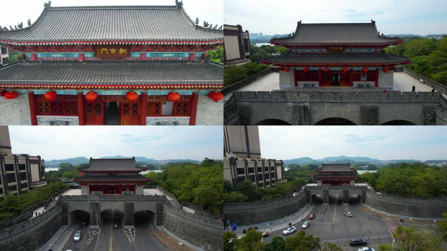 惠州城市建筑朝京门古建山水风景航拍