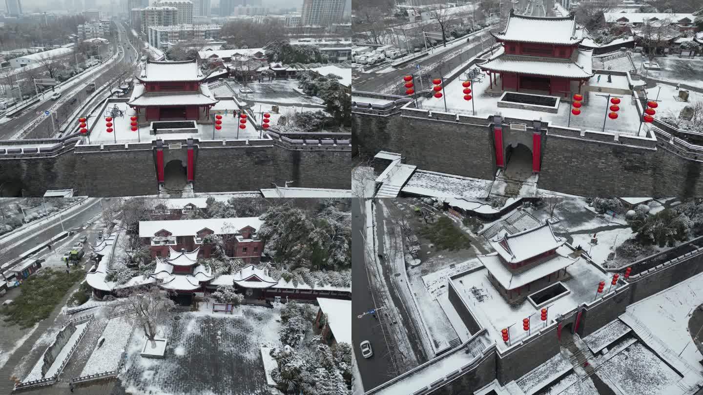 武汉起义门雪景航拍