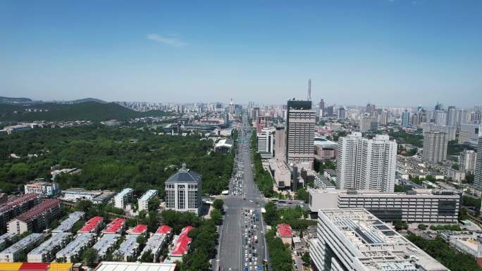 航拍山东济南城市大道交通