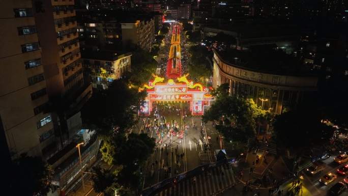 广州荔湾花市门楼夜景灯光4K航拍