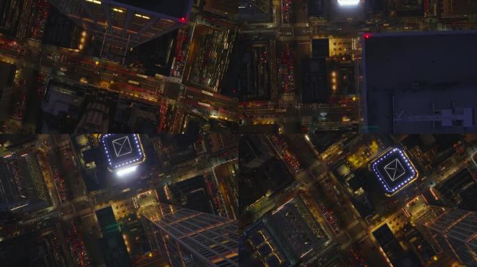 4k鸟瞰曼哈顿耀眼的街灯。