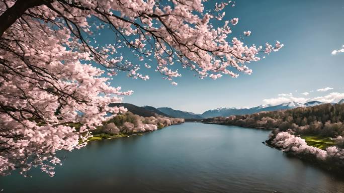 山间樱花河水水流视频素材