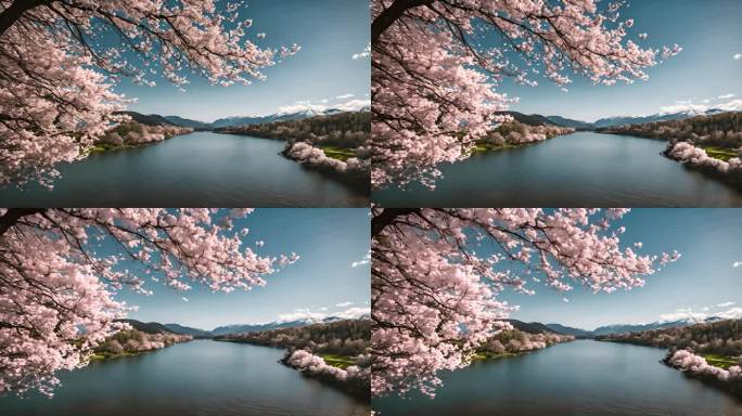 山间樱花河水水流视频素材