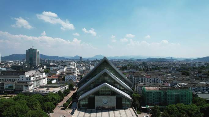 浙江绍兴城市广场大剧院地标建筑航拍