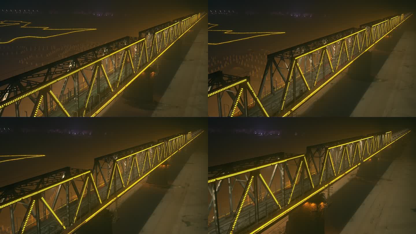 航拍哈尔滨松花江铁路桥滨州大桥夜景宣传片