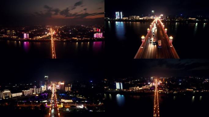 湖南株洲城市夜景交通航拍