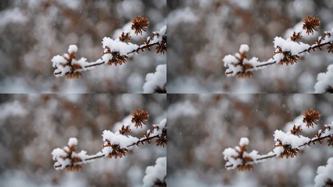 枝头的积雪下雪天