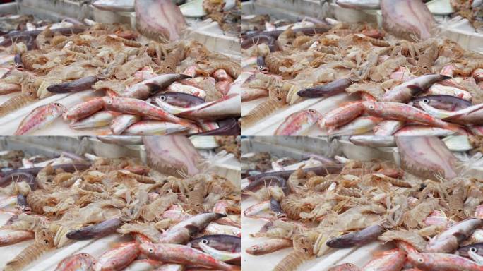 西西里岛卡塔尼亚老鱼市出售的虾