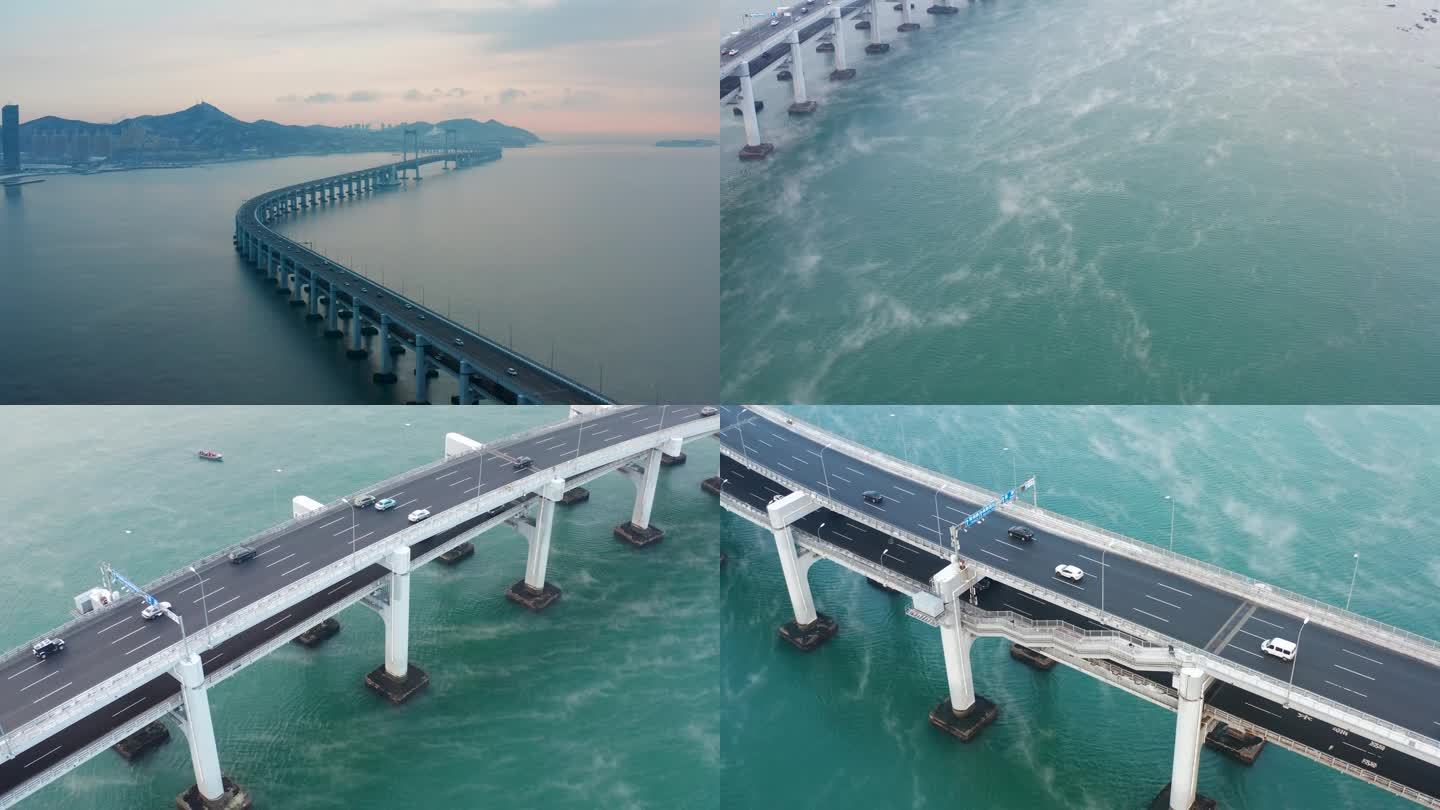 航拍大连跨海大桥海雾海浩星海大桥