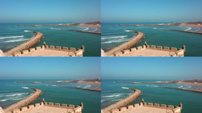 摩洛哥拉巴特的Ouyadas观测点拍摄的赛尔麦地那海岸线和大西洋沿岸的沙滩。