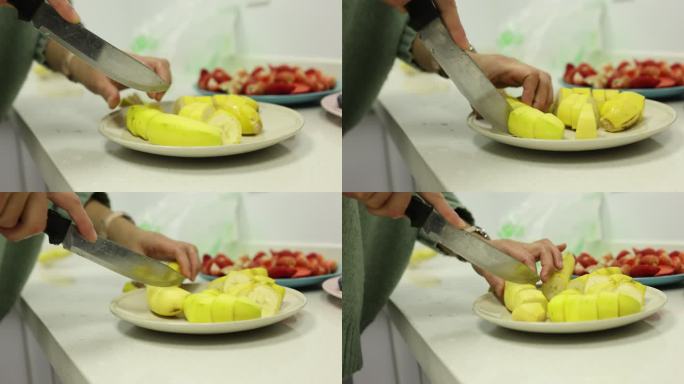 水果刀切香蕉陶瓷盘不锈钢刀草莓厨房食材