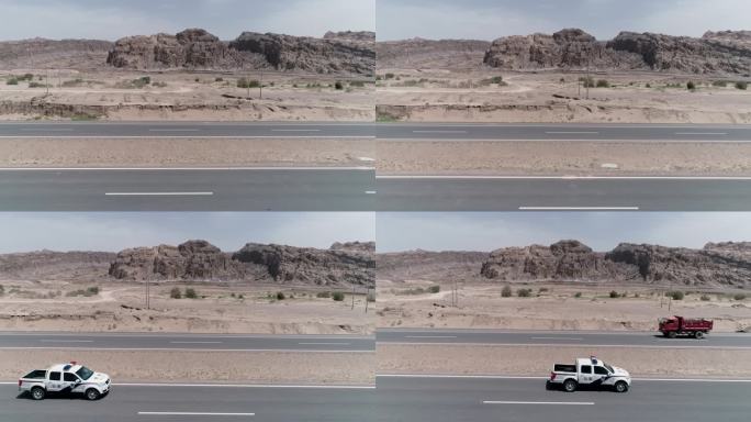 新疆吐和高速 皮卡警车行驶在高速公路上