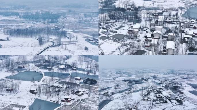4K豫南农村冬季雪景航拍