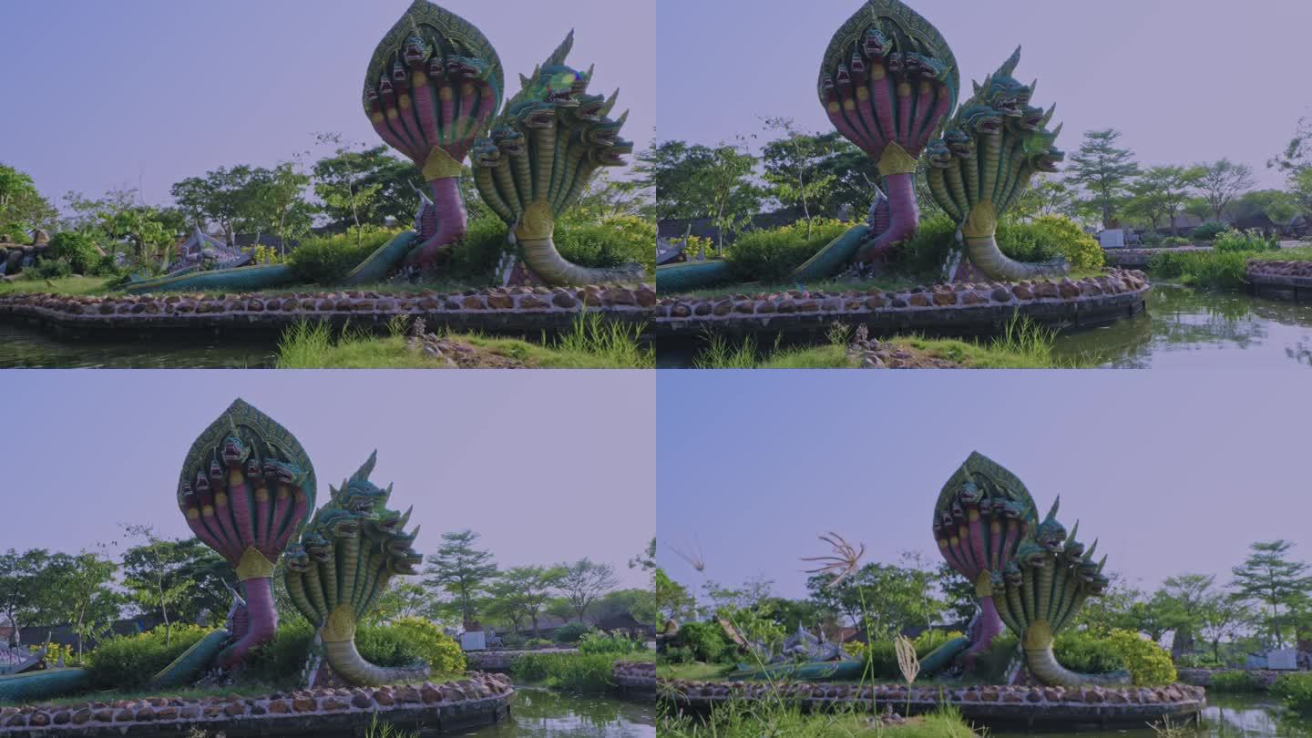 泰国曼谷暹罗古城七头蛇在草丛中