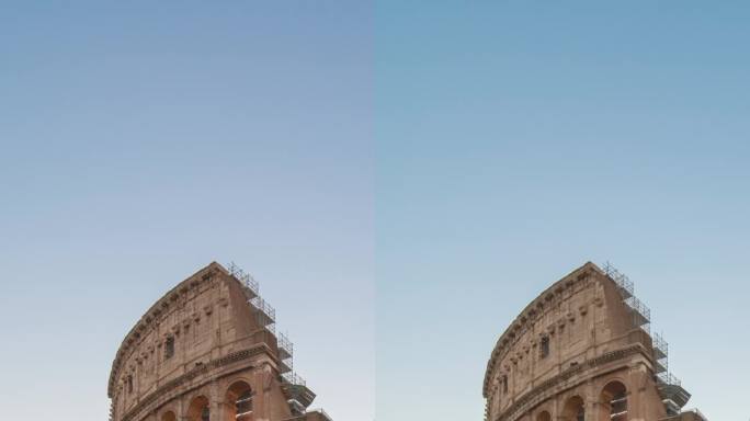罗马斗兽场日出时的延时摄影。罗马:意大利的标志性旅游景点。