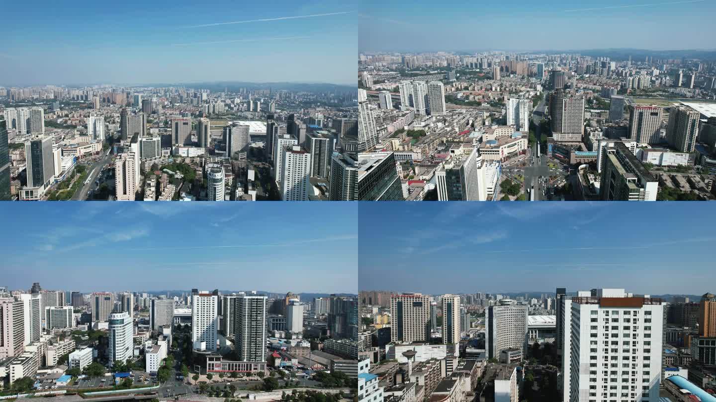 湖南株洲城市风光高楼建筑航拍