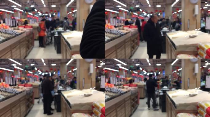 延时，春节超市办年货的人群，模糊镜头