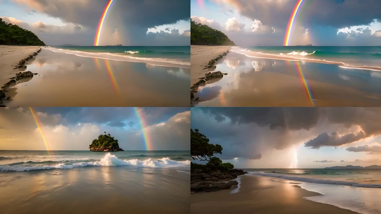 唯美沙滩海上的彩虹 桌面背景