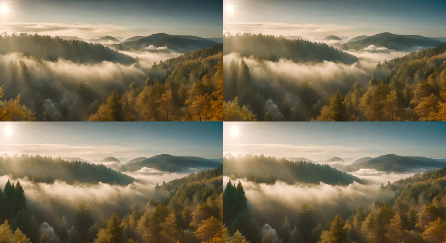 原始森林云雾缭绕树林光影阳光云海空境写意