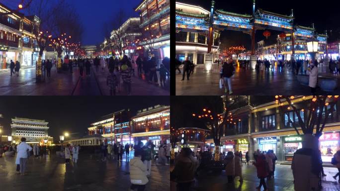 北京北京商业街前门夜景商铺春节气氛过年