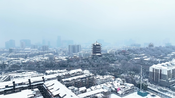 黄鹤楼雪景航拍4K高清视频