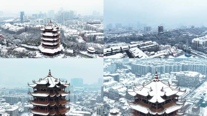 黄鹤楼雪景航拍4K高清视频