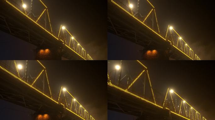 航拍哈尔滨松花江铁路大桥夜景