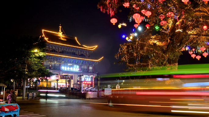 春节过年城市灯火雅安廊桥夜景延时