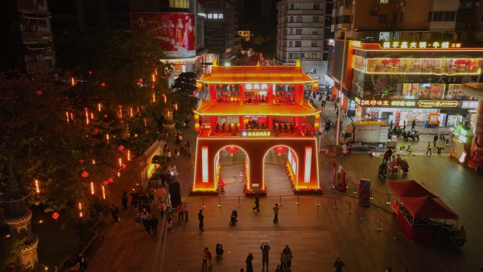 广州越秀西湖花市门楼夜景灯光4K航拍