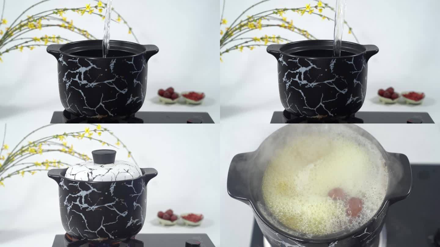 砂锅煮小米粥 开锅沸水